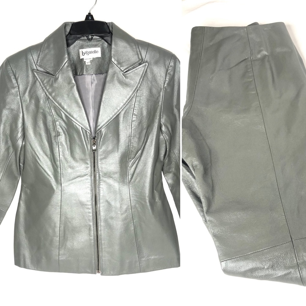 Women’s Suit Bagatelle Grey Leather Sz 10 - Picture 1 of 16